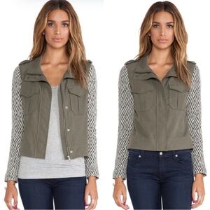 Ella Moss Minka Utility Jacket with Olive and Patterned Sleeves size M